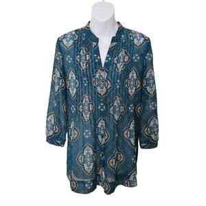 CHARTER CLUB Floral Multi Print 3/4 Sleeve Sheer Blouse Size S